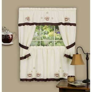 Ergode Cuppa Joe Embellished Cottage Window Curtain Set 58x36